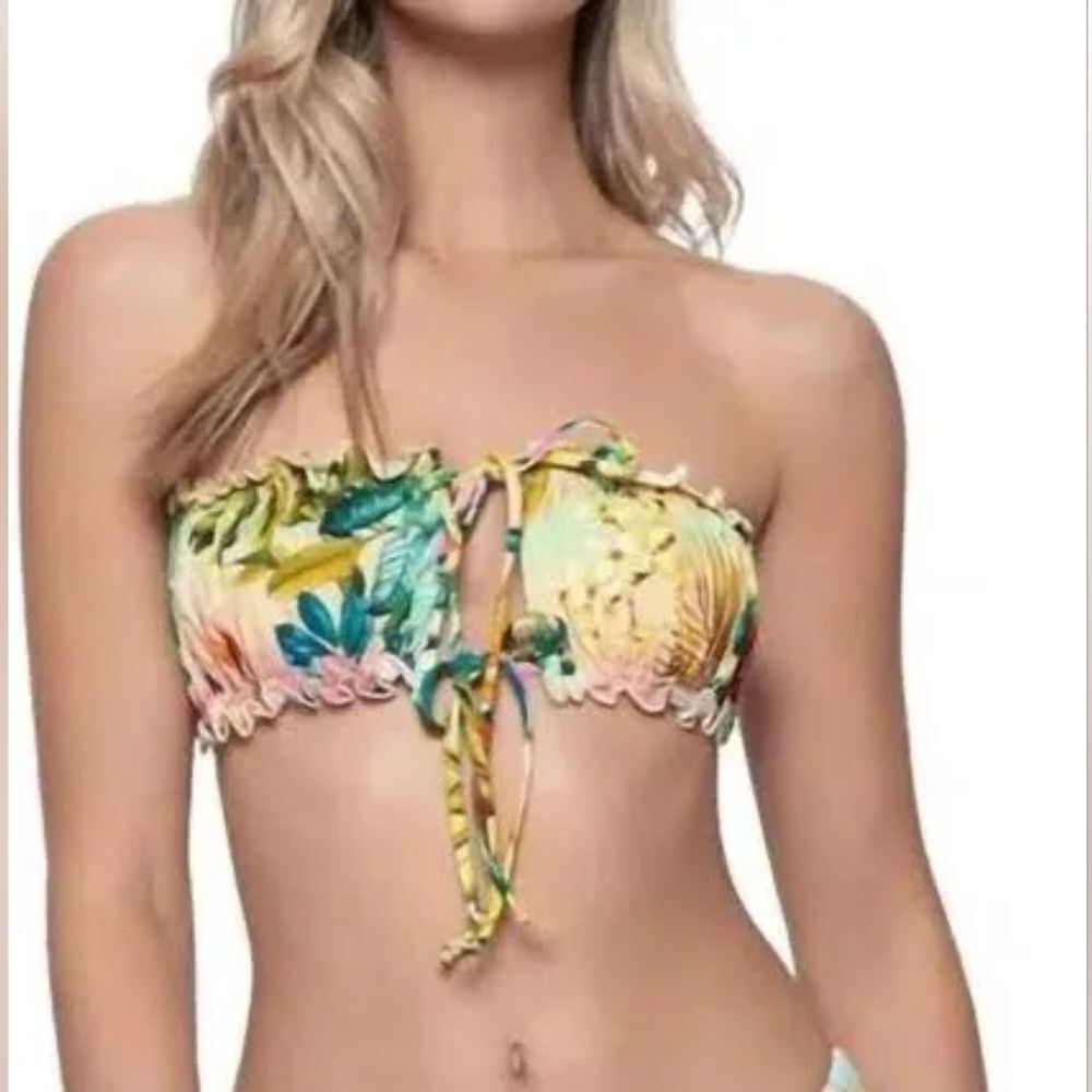 PQ SWIM Bikini SET Remi Bandeau Top High Rise Bottom in Yellow Floral NWT Sz L